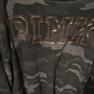 Gray Camouflage V-Neck Long Sleeve Shirt